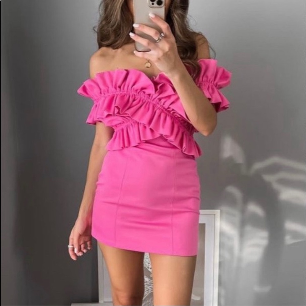 Pink ruffle mini dress